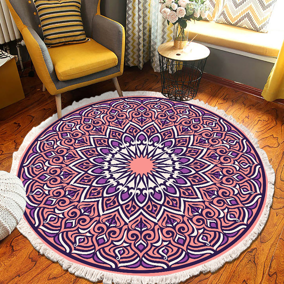 Purple Mandala Round Rug 90cm