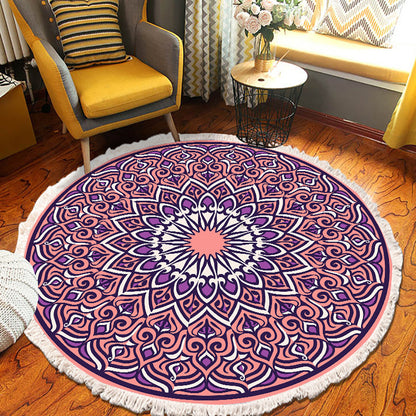 Purple Mandala Round Rug 90cm