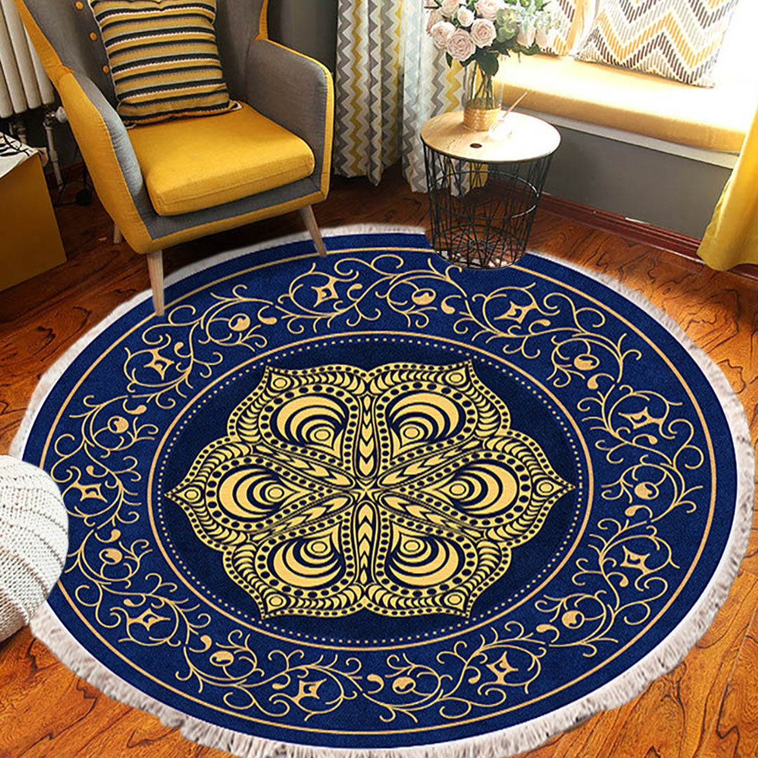 Turquoise & Grey Abstract Round Rug 90cm