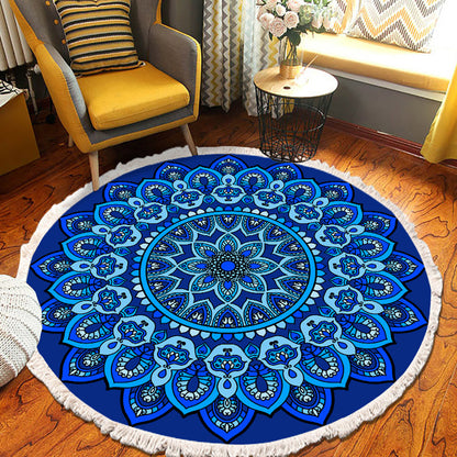Blue Mandala Round Rug 90cm