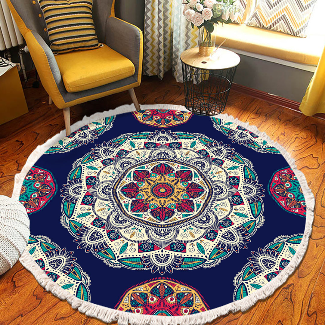 Boho Geometric Round Rug 90cm