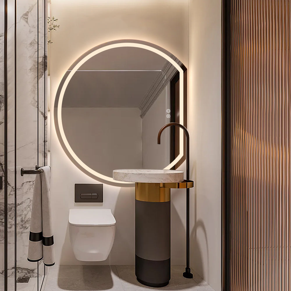 Right Cut Moon Wall Frosted LED Mirror 90cm x 100cm Frameless Frontlit Defogger