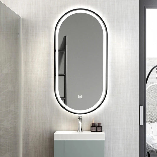 Black Oval LED Bathroom 130cm x 70cm Frosted Edge Defogger Dimmable Vanity Wall Mirror
