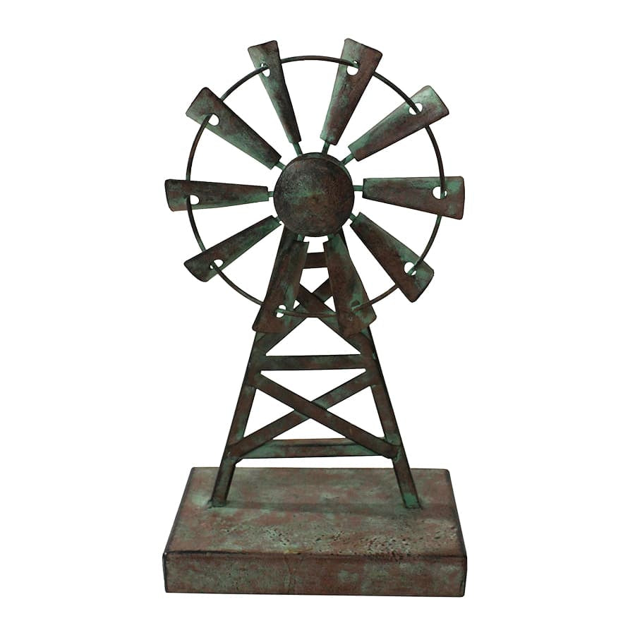 Decorative Galvanised Windmill Ornament on Base 26cm