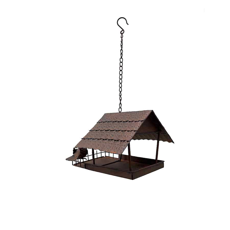 Rust Hanging Birdhouse w 2 Birds 42cm - Image 3