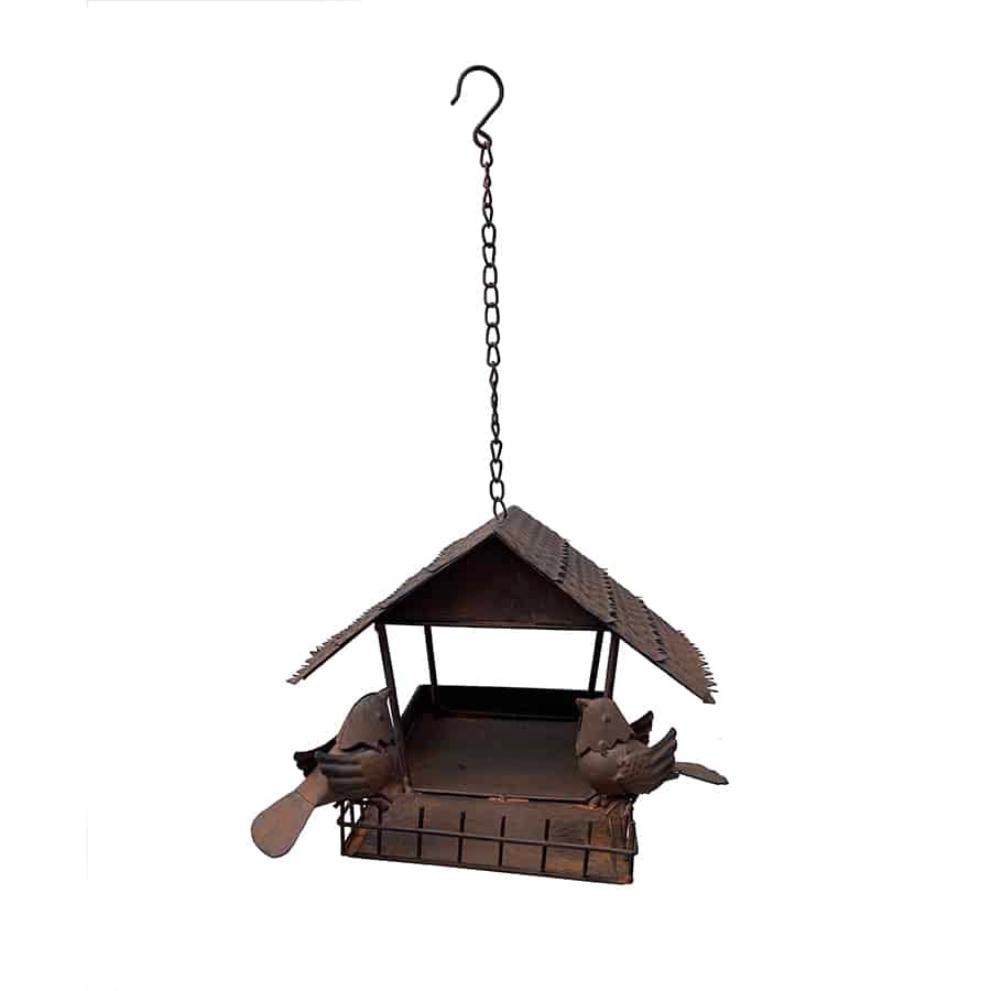 Rust Hanging Birdhouse w 2 Birds 42cm - Image 4