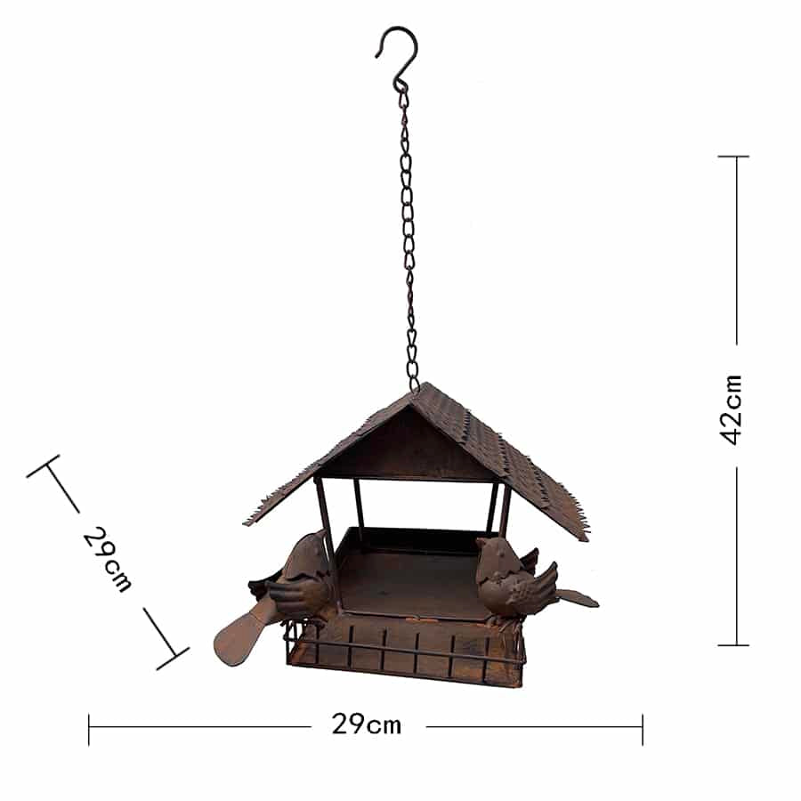 Rust Hanging Birdhouse w 2 Birds 42cm - Image 5
