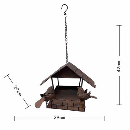 Rust Hanging Birdhouse w 2 Birds 42cm - Image 5