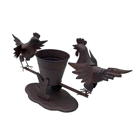 Rust Chooks w Planter On Base 26cm - Image 2