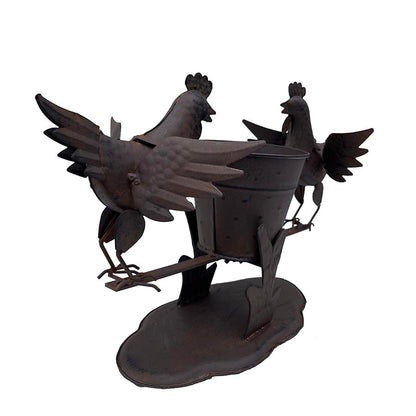 Rust Chooks w Planter On Base 26cm - Image 3