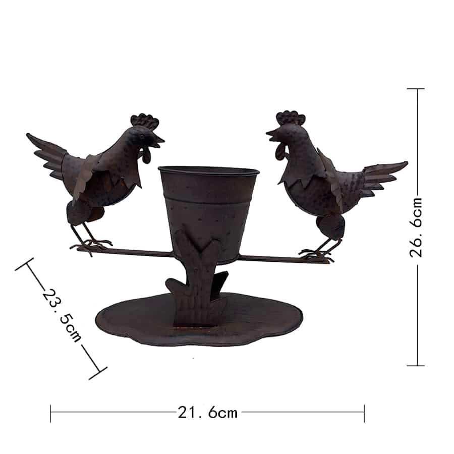 Rust Chooks w Planter On Base 26cm - Image 4