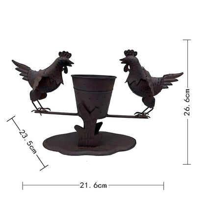 Rust Chooks w Planter On Base 26cm - Image 4
