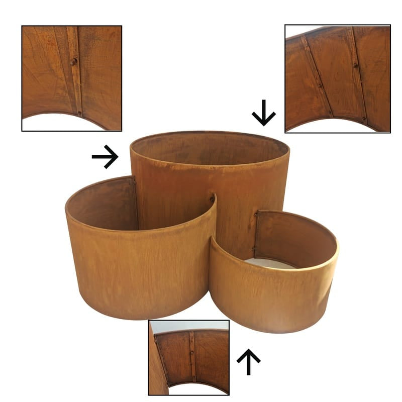 Three Ring Rust Garden Planters 58cm, 40cm, 33cm - Image 4