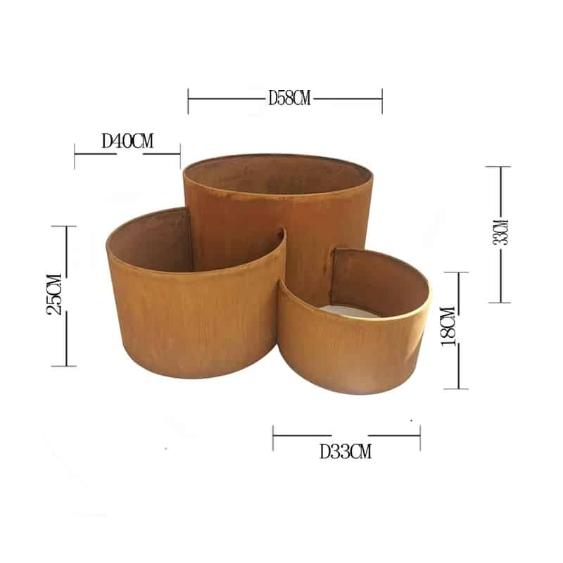 Three Ring Rust Garden Planters 58cm, 40cm, 33cm - Image 5
