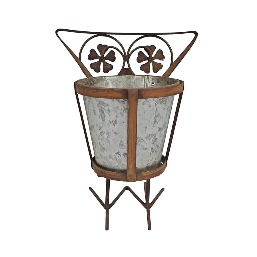 Arty Owl w Galvanised Pot Planter 23cm - Image 3