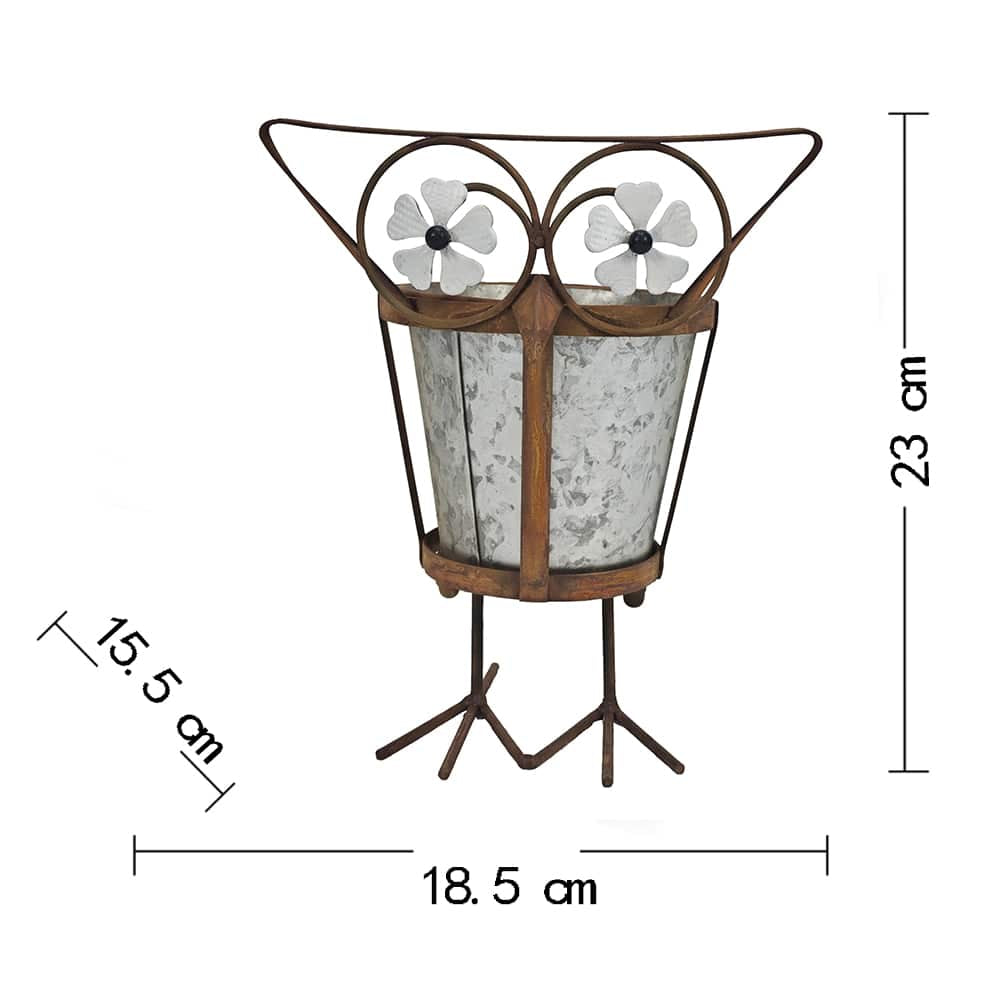 Arty Owl w Galvanised Pot Planter 23cm - Image 5