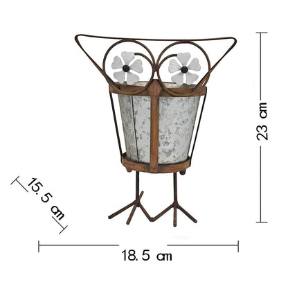 Arty Owl w Galvanised Pot Planter 23cm - Image 5