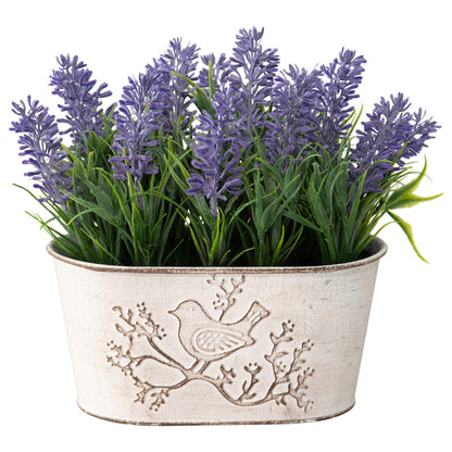 Artificial Lavender Plant in Oval Pot w Bird 22cm