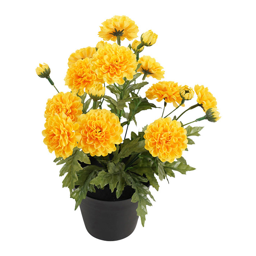 Potted Artificial Yellow Mum 27cm