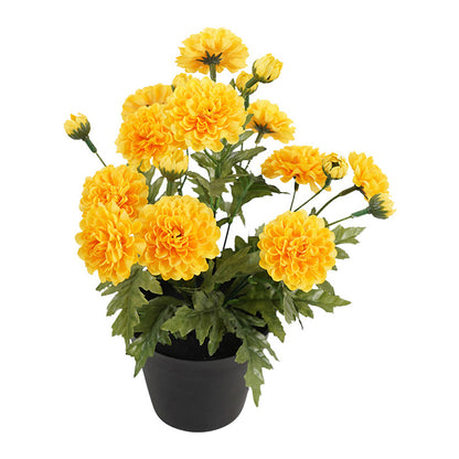 Potted Artificial Yellow Mum 27cm