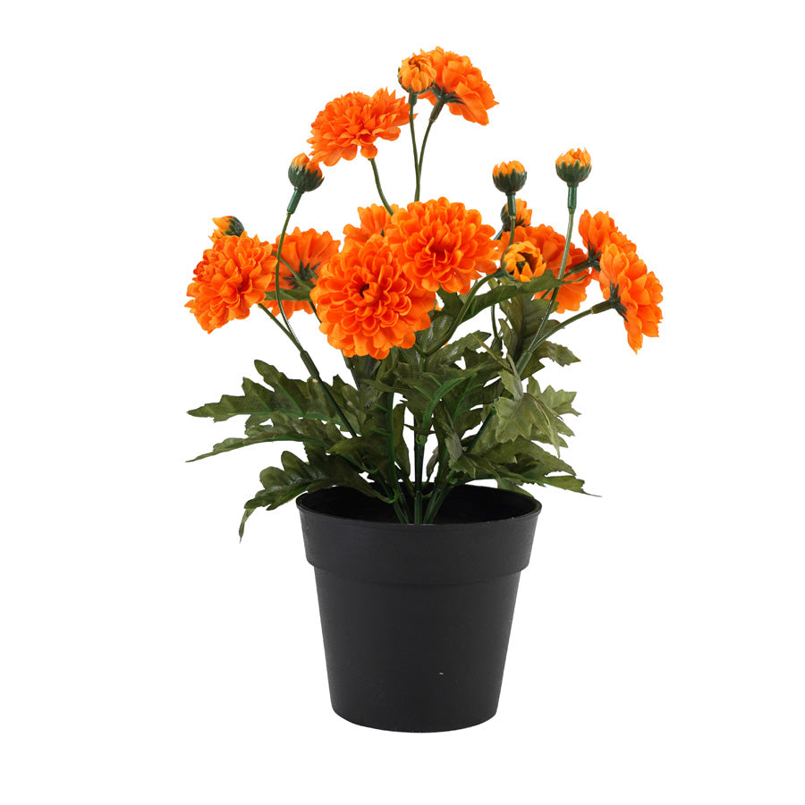 Potted Artificial Orange 'Mum' Chrysanthemum 26cm