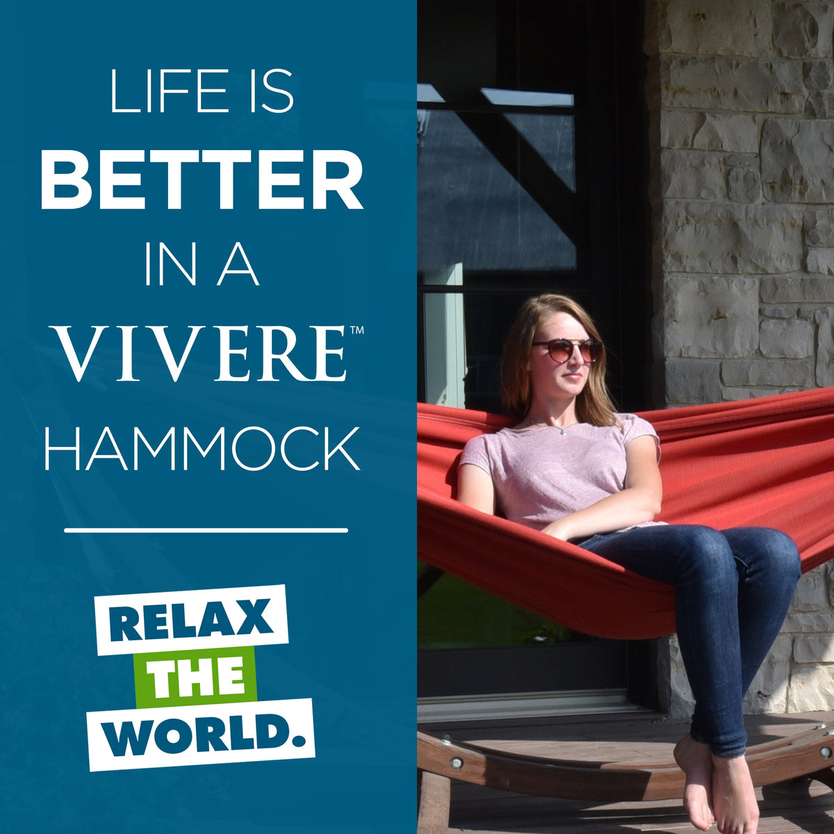 Vivere Double Sunbrella Hammock with Solid Pine Stand (260cm) - Crimson