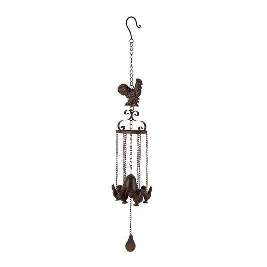 Cast iron hanging bell with row of chooks, 82cm