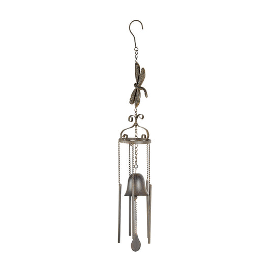 Cast iron dragonfly wind chime with bell, 73cm