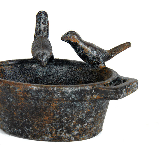 Mini Cast Iron Vintage Black Birdfeeder / Holder w 2 Birds 15cm - Image 2