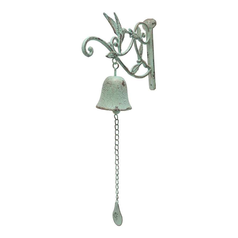 Distress Green Door Post W Bird & Bell 26x51cm