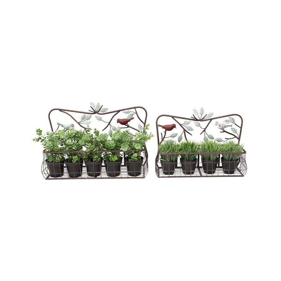 Set 2 Colour Bird Metal Wall Planters 56cm