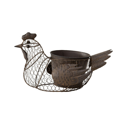 Chicken Wire Chook w Pot & Handle 35cm - Image 2
