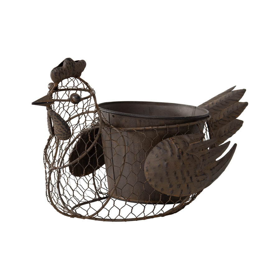 Chicken Wire Chook w Pot & Handle 35cm - Image 3