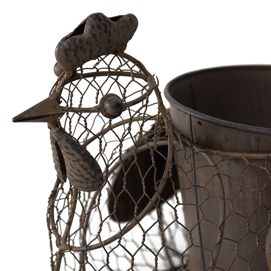Chicken Wire Chook w Pot & Handle 35cm - Image 4