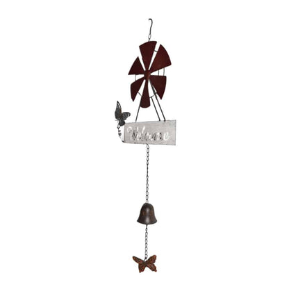 Hanging Welcome Windmill w Bell + Butterflies 88cm - Image 3