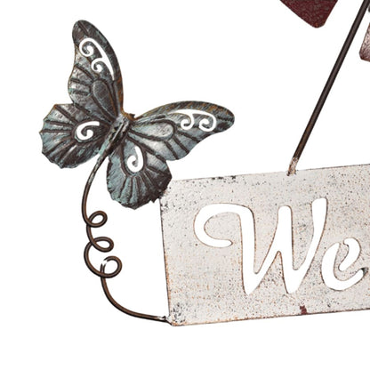 Hanging Welcome Windmill w Bell + Butterflies 88cm - Image 4