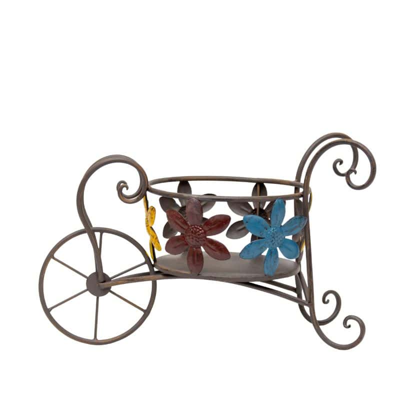 Antique Wheelbarrow w Flower Design Pot Planter 41cm - Image 3