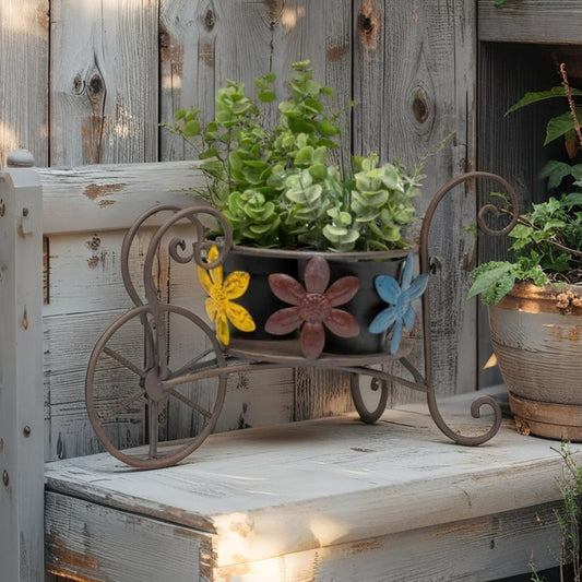 Antique Wheelbarrow w Flower Design Pot Planter 41cm - Image 2