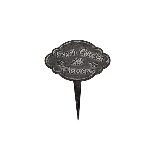 Fresh Flowers cast iron garden sign stake, 29cm, antique grey