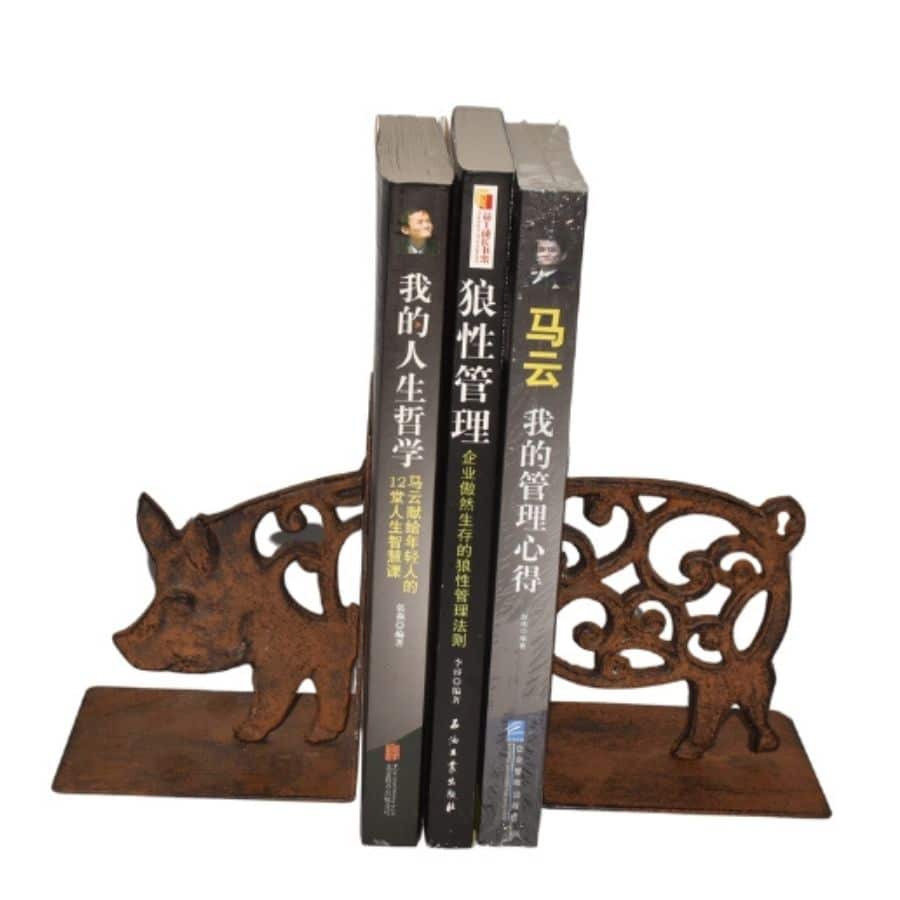 Cast Iron Fleur Pig Bookends Set 14cm - Image 2