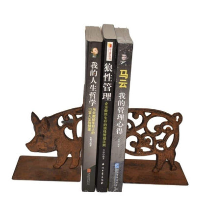 Cast Iron Fleur Pig Bookends Set 14cm - Image 2