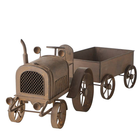 Decorative Rust Tractor W Wagon 26cm
