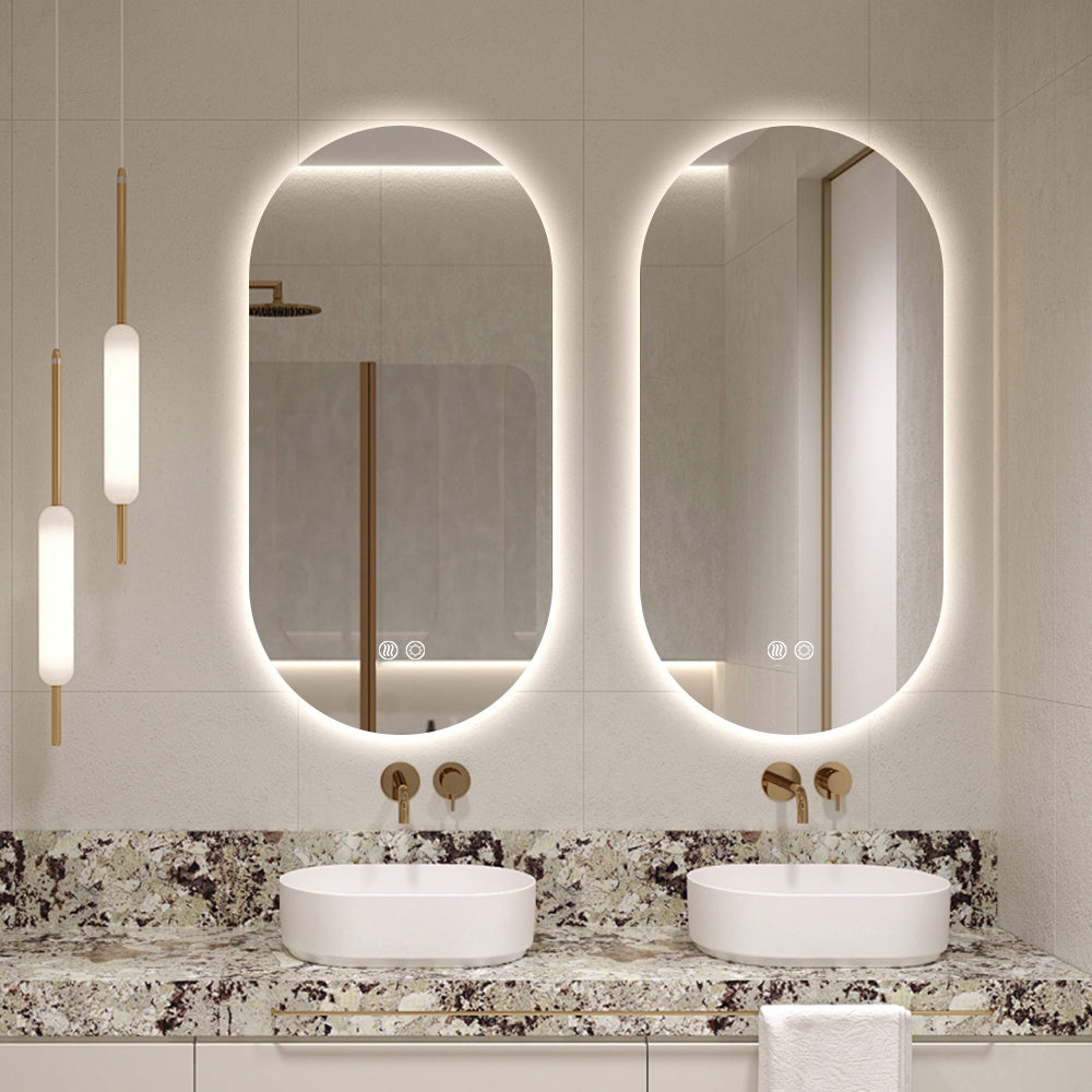 Oval LED Mirror 90cm x 45cm Frameless Backlit Defogger Dimmable