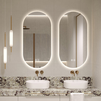 Oval LED Mirror 90cm x 45cm Frameless Backlit Defogger Dimmable