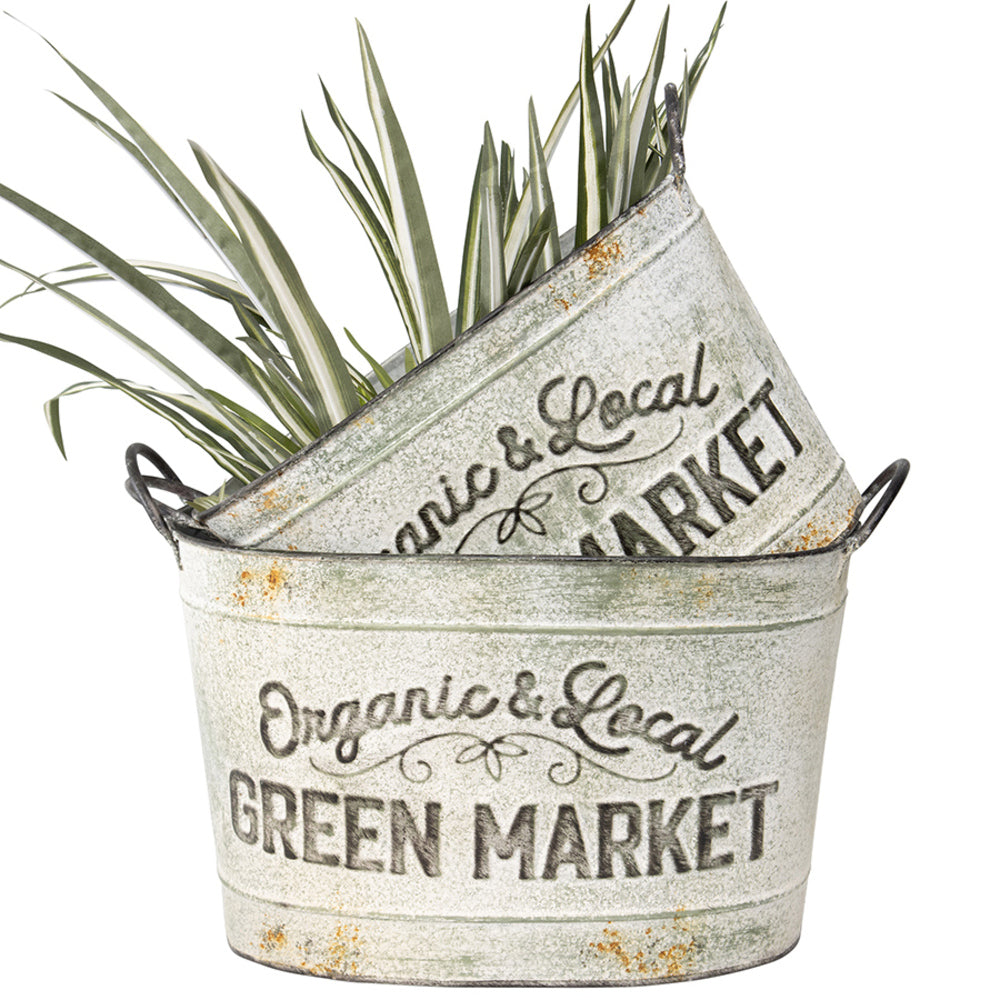 Set 2 Oval Organic Market Planter Storage Buckets 38cm