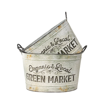 Set 2 Oval Organic Market Planter Storage Buckets 38cm - Image 4