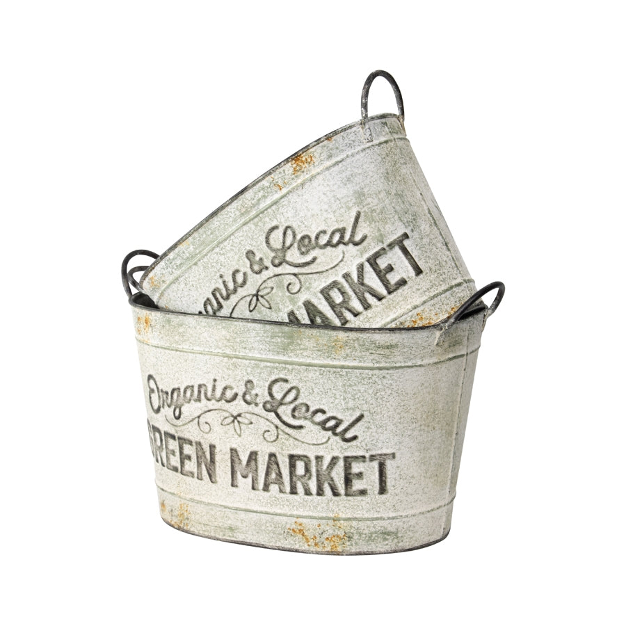 Set 2 Oval Organic Market Planter Storage Buckets 38cm - Image 5