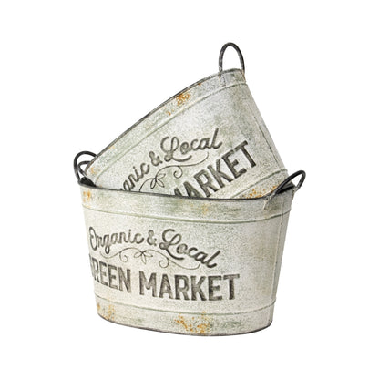 Set 2 Oval Organic Market Planter Storage Buckets 38cm - Image 5