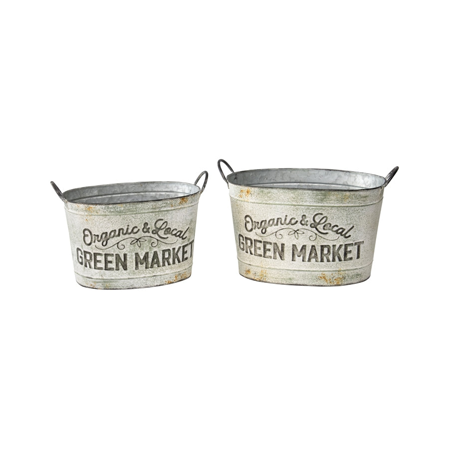 Set 2 Oval Organic Market Planter Storage Buckets 38cm - Image 3