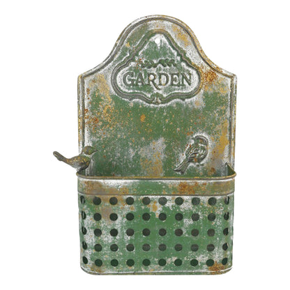 Vintage Green Wall Planter w/ Embossed Garden 29x45cm - Image 2